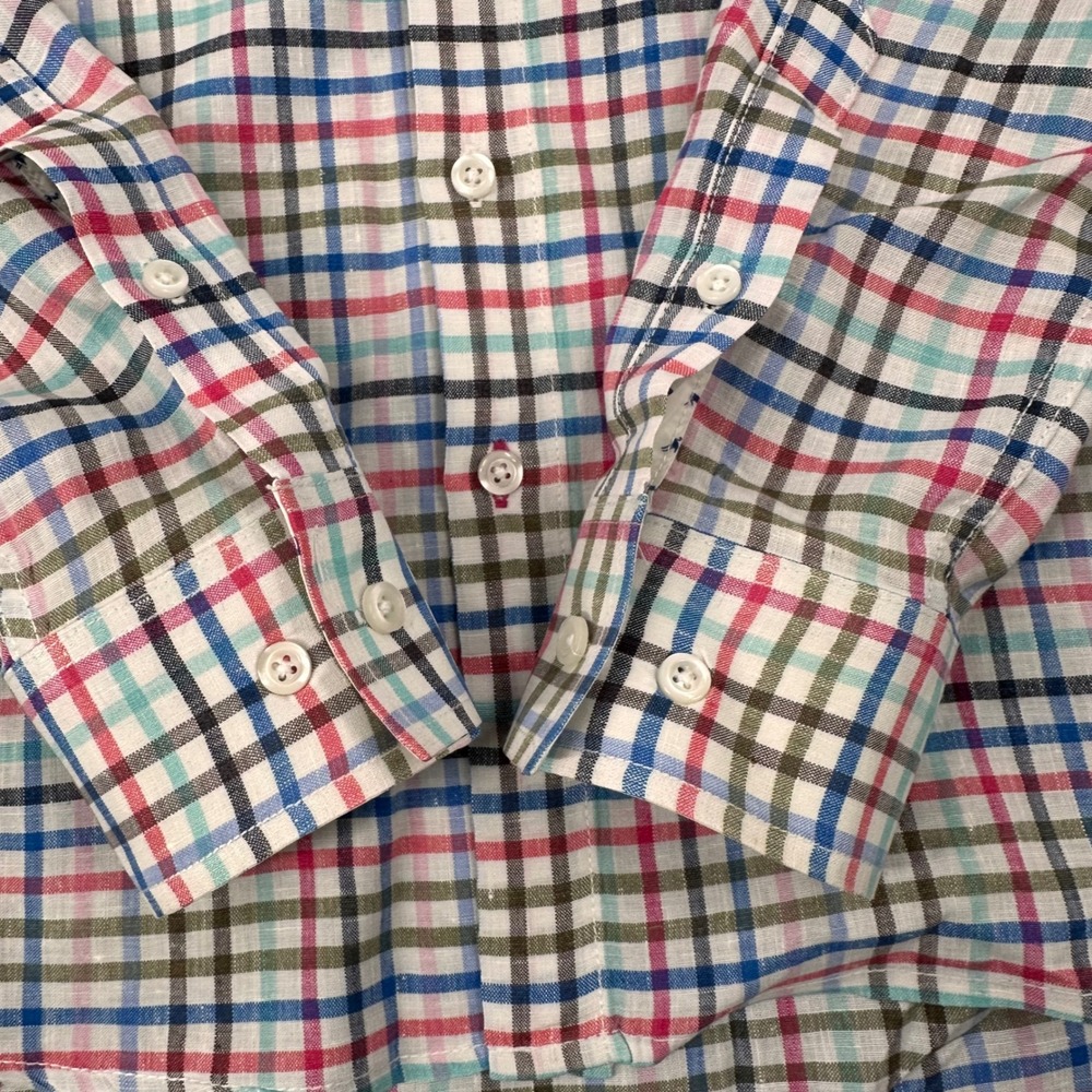 Tommy Bahama Button Down Shirt Mens Medium Linen Blend Plaid Multicolor Casual - Picture 3 of 8